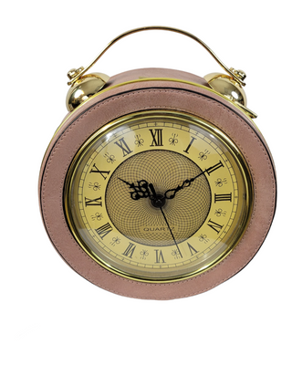 Pink circular handbag with a working clock face