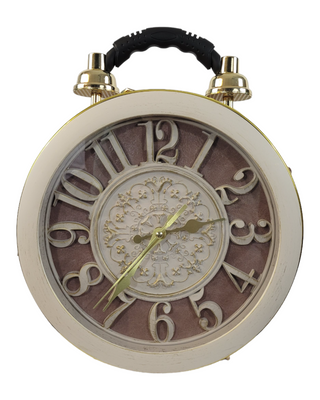 Pink circular shaped handbag/crossbody with working clock face