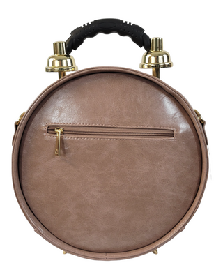 Pink circular shaped handbag/crossbody back with zipper pocket