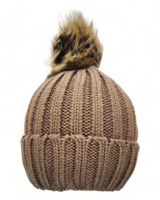 Brown single pom knit hat