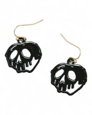 Black skull-shaped earrings on a white background