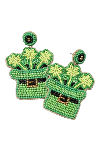 Clover Filled Leprechaun Hat  Earrings