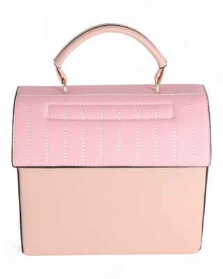 Pink handbag with a checkered pattern on a white background