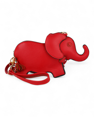 Red elephant-shaped purse on a white background