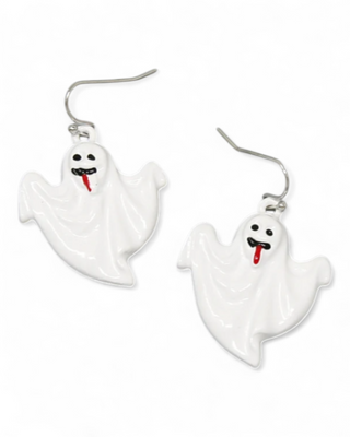 Ghost-shaped earrings on a white background